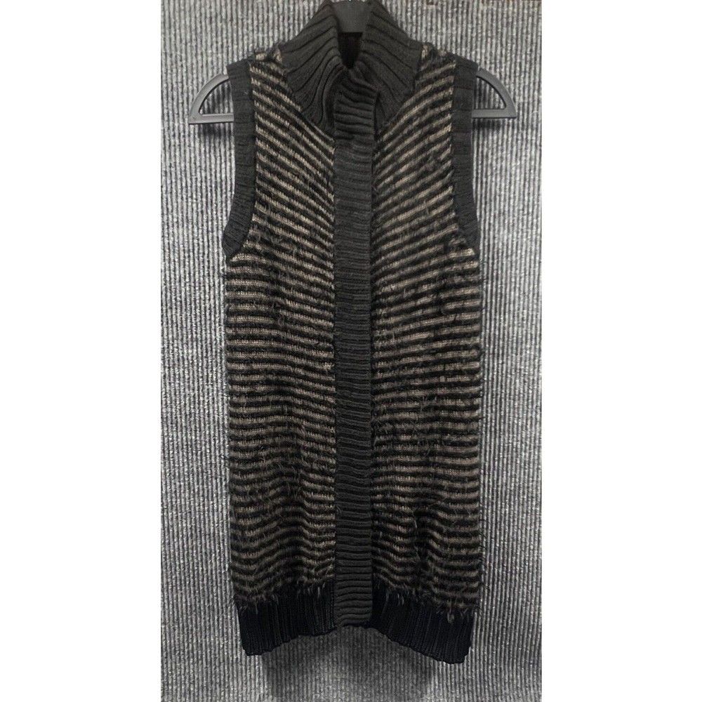 Rachel Roy Sweater Dress Womens Large‎ Black Brown Striped Stretch Wool Fitted
